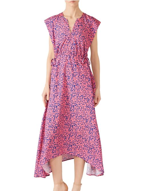 Derek Lam Dresses & Skirts - Derek Lam Pink Blue Floral Midi Dress MEDIUM Fit Flare Lightweight Designer $175